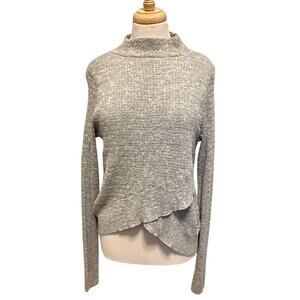 Free People Boho Wrap Sweater Sz L Mock Neck Linen Blend Heathered Fall Casual